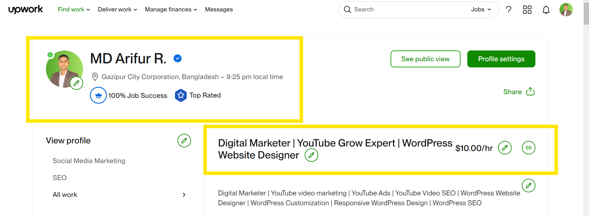 Upwork Top Rated Seller, Digital Marketer YouTube Grow Expert WordPress Website Designer